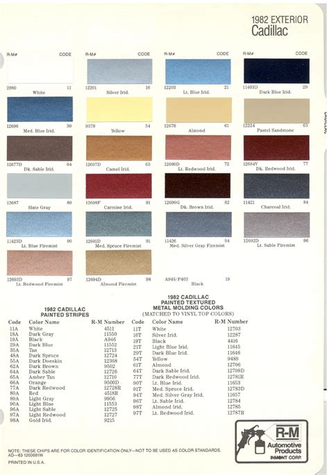 Cadillac Paint Codes And Color Charts