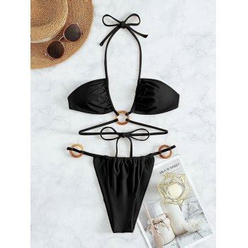 Emmiol Env O Gratis Conjunto De Bikini Halter Con Cordones O Ring Negro S De Bikinis En La