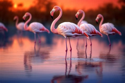 Premium AI Image | Beautiful flamingos in lake