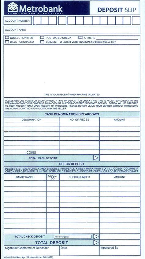 Metrobank Deposit Slip Sample Copy - Banking 30652