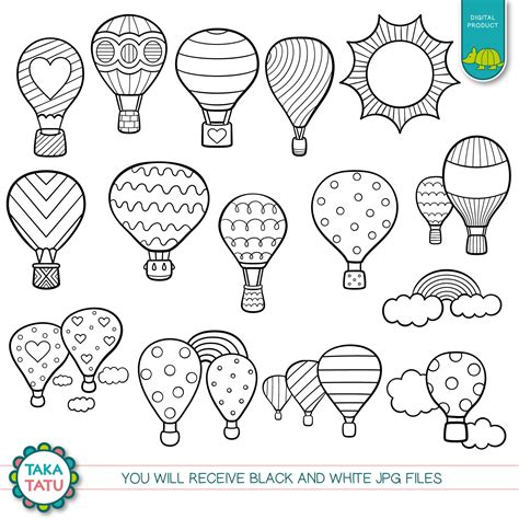 Hot Air Balloon Clipart Balloon Digital Stamp Balloon Doodles Clipart Printable Balloons Hot