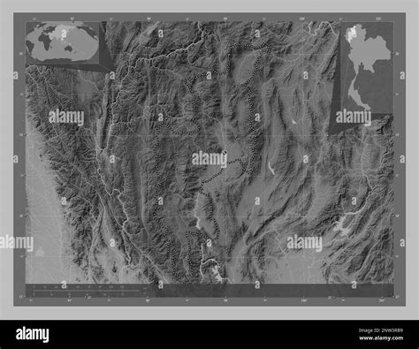 Chiang Mai Province Of Thailand Grayscale Elevation Map With Lakes