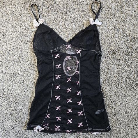 Black Mesh Vintage Lingerie Top With Embroidered And Depop