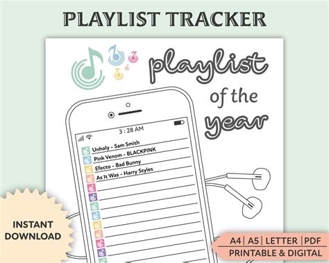 Printable Playlist Tracker Wedding Song Log Positivity Planner