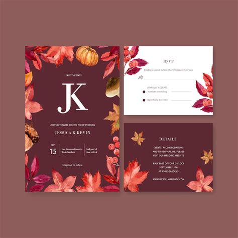 Invitación de boda acuarela con hermoso tema de otoño Vector Gratis