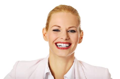 Premium Photo Close Up Portrait Of Happy Businesswoman Against White