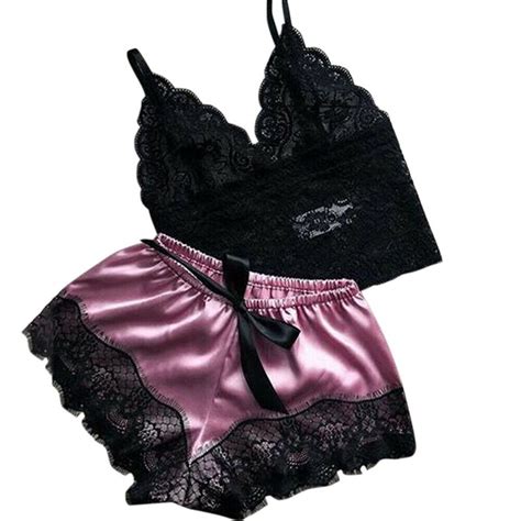 Mulheres Sexy Lace Sleepwear Camisola Lingerie Sem Mangas Decote Em V Babydoll Conjunto Pijama