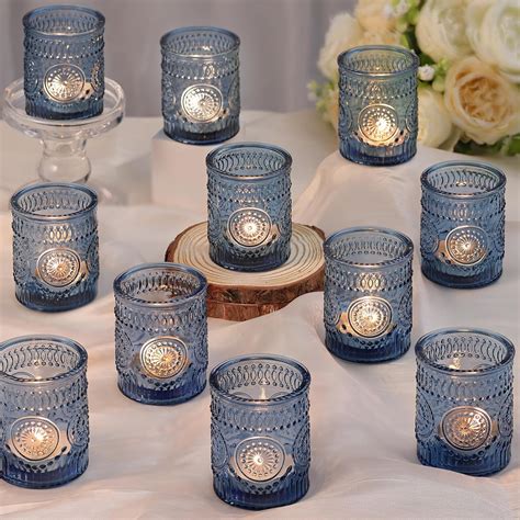 DARJEN Blue Votive Candle Holders Set Of 36 Glass Candle Holders Bulk