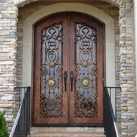 Kc Wrought Iron Double Door Dd 11 Beautiful Scrollwork Round Top Frame Wrought Iron Door