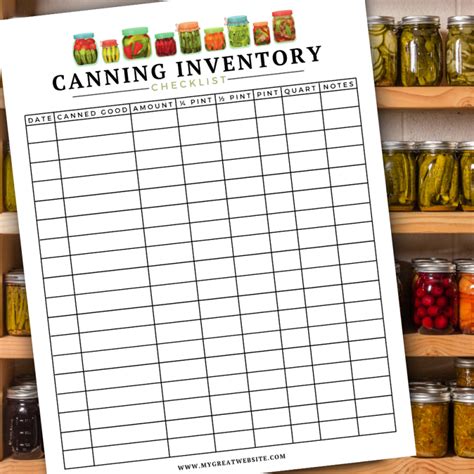 Canning Inventory Checklist Seasonal Charts