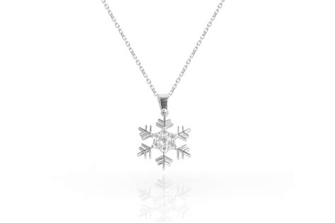 18k Gold Diamond Snowflake Necklace Winter Snowflake Christmas Gift For