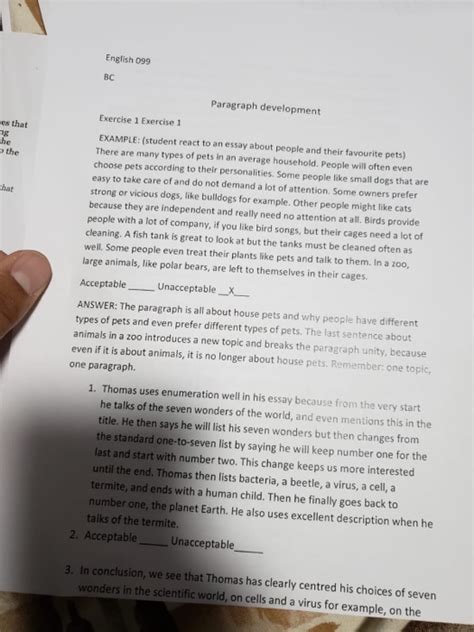 english  bc paragraph development es  exercise  exercise  che
