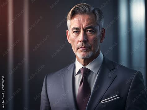 Mature Male Professional Wearing A Business Suit And Tie Lit In A Low Key Lighting Respect