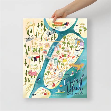 Topsail Island Illustrated Map Poster Print - Etsy
