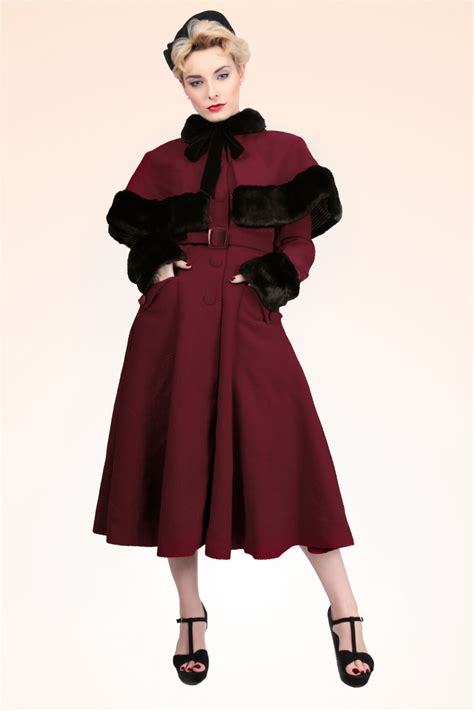 40s Anastasia Vintage Cape Coat In Burgundy