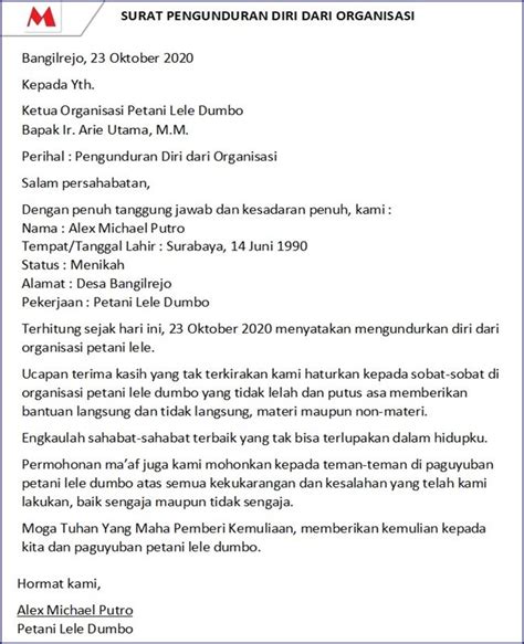 Detail Contoh Surat Pengunduran Diri Dari Jabatan Bendahara Koleksi