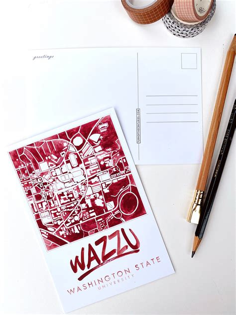 Washington State University Pullman Campus Map Postcard — Turn-of-the
