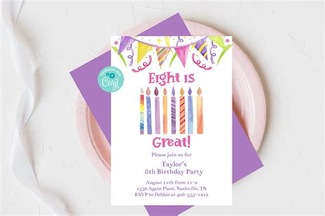 Editable 8th Birthday Invitation Eighth Birthday Eight Is Etsy