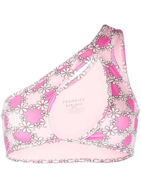 Frankies Bikinis Daiy Print Aymmetric Bikini Top Pink Editorialist