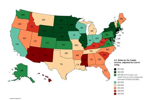 U.S. States by Per Capita Income, adjusted by Cost of Living : r/MapPorn