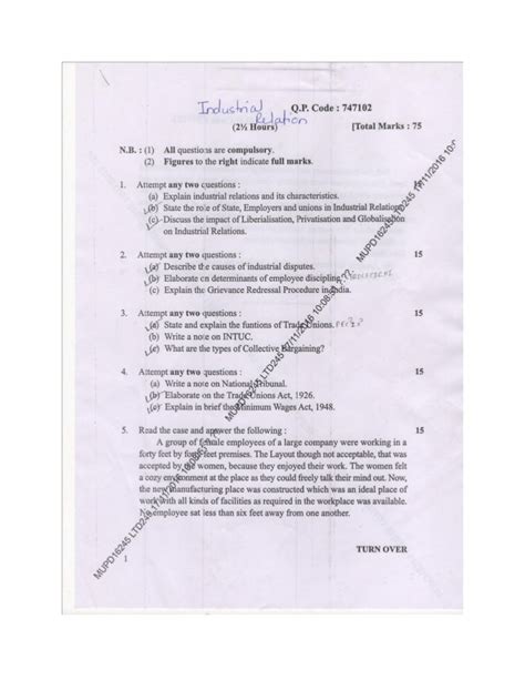 Bms 5th Sem Question Paper Industrial Relation