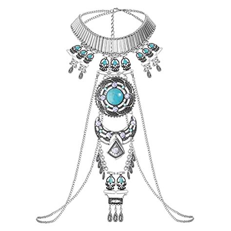 Snapklik Boho Statement Turquoise Necklace Crossover Harness Bikini Waist Belly Sexy Body