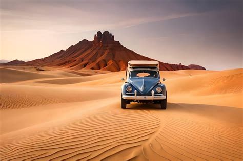 Premium AI Image | A classic car in the desert with a mountain in the background