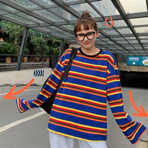 Милая женская футболка в радужную полоску с длинным рукавом, большие ...