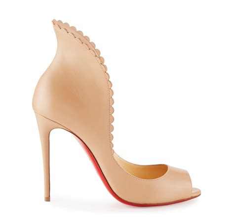 Christian Louboutin Pijonina Scalloped Mm Red Sole Pump Nude Shoes Post