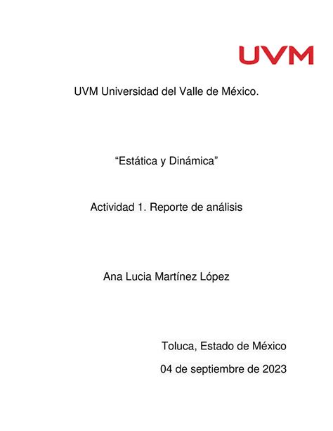 A1 ALML Blackboard UVM Universidad del Valle de México Estática y