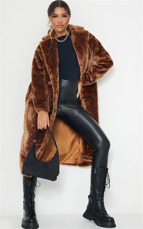 Brown Faux Fur Coat Coats And Jackets Prettylittlething Usa