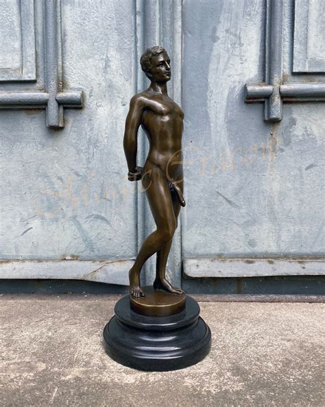 Erotic Bronze Sculpture On Marble Base Naked Man Male Nude Etsy
