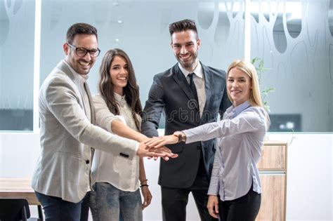 Group of Business People Stacking Hands Together in Modern Office ... 