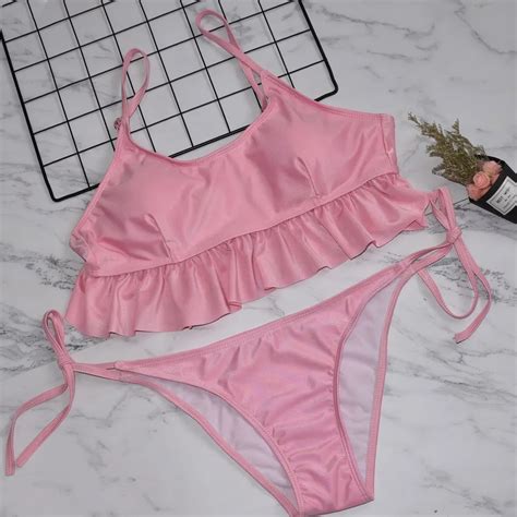 Wholesale Halter Two Piece Floral Flounce Ruffle Girls Swimsuits Swimwear Bikini Buy