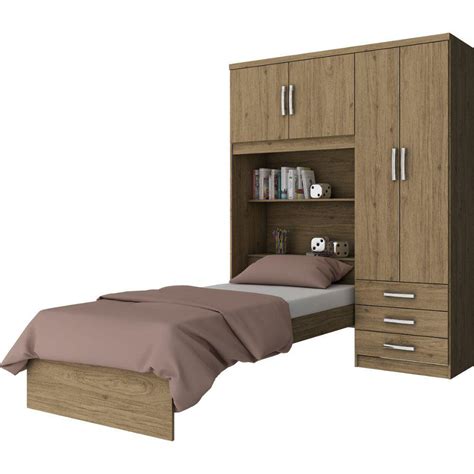 Guarda Roupa Solteiro Cravo D134 Cama Embutida 4 Portas 3 Gavetas