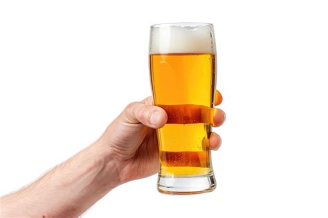 Hand Holding A Glass Of Beer Isolated On White Background Premium Ai