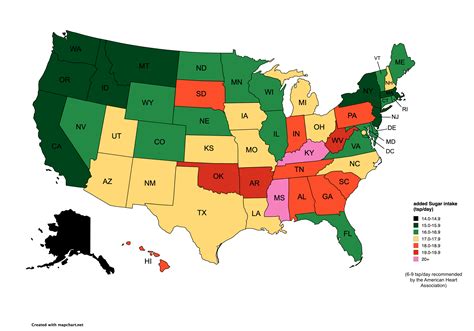 Map Showing Estimated Daily Sugar Intake By U.S. State
