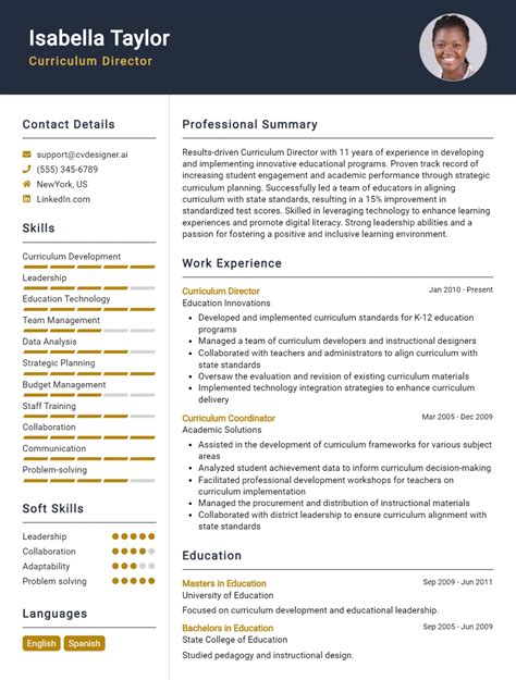 Curriculum Director Cv Example For Proven Tips Templates