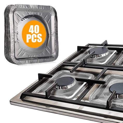 40pcs Aluminum Foil Square Stove Burner Covers 7 95in Disposable Gas Burner Liners Gas Range