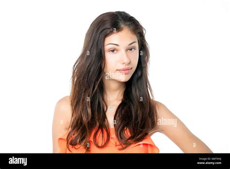 Portrait Of A Brunette With No Makeup Stock Photo Alamy