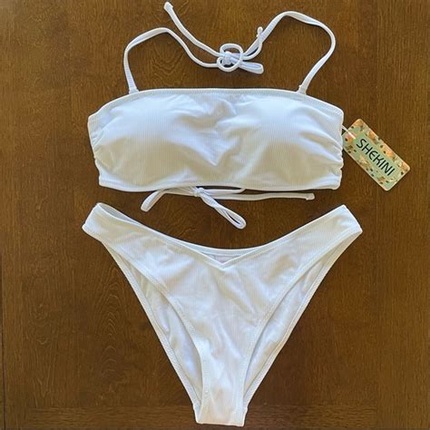 Shekini Swim Shekini White Ribbed Halter High Leg Bikini Poshmark