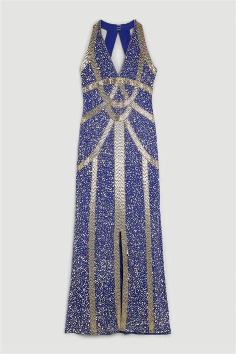 Karen Millen Crystal Embellished Halter Maxi Dress In Cobalt Endource