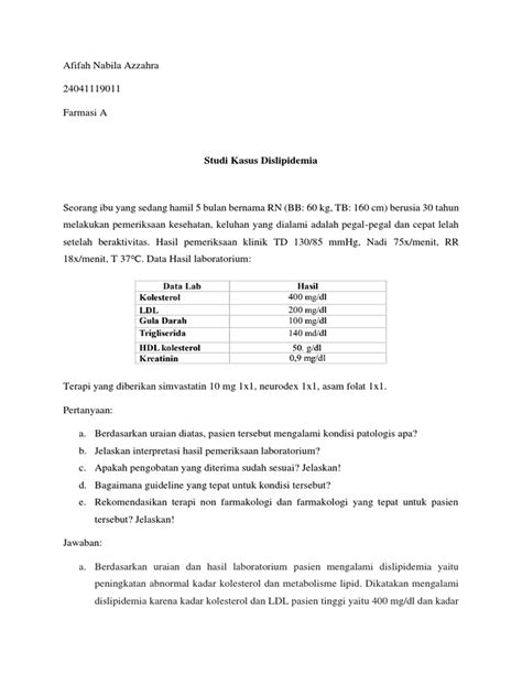 Studi Kasus Dislipidemia Pdf Sains And Matematika