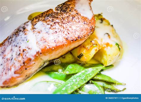 Restaurant Style Salmon Dinner Stock Image - Image of dinner, gourmet ...