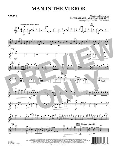 Man In The Mirror Arr Robert Longfield Violin 1 By Michael Jackson