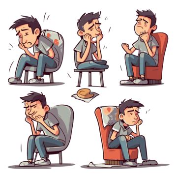 Boring Clipart Cartoon Man Showing Various Pains And Emotions While