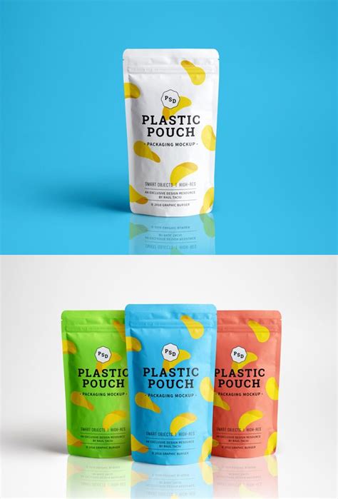 Three Bags Of Plastic Pouches Sitting Next To Each Other On A Blue And