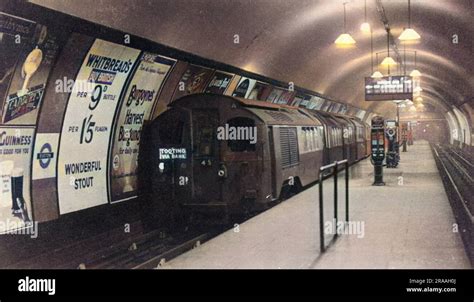 A Tube A Train At A London Underground Platform At Euston Northern