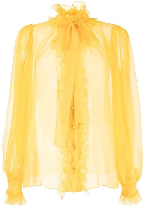 Dolce Gabbana Ruffle Trim Pussy Bow Blouse ShopStyle Tops