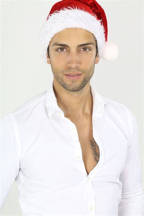 Handsome Male Wearing A Santa Hat Stock Photo Image Of Model Shirt